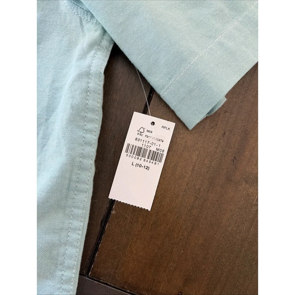 Old Navy Built-In Flex Button Down Kids Size L 10-12 Blue Short Sleeve Cotton